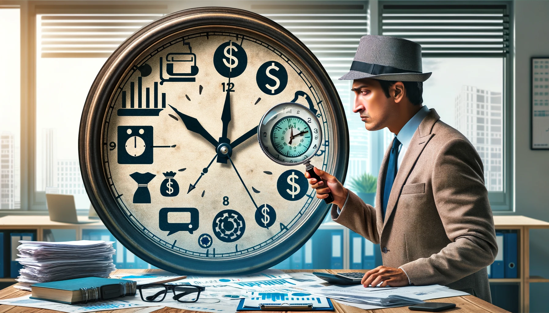 DALL·E 2024-04-25 17.20.51 - A creative and informative illustration representing the theme 'How to Detect Problems in Time'. The image should depict a detective theme, showing a